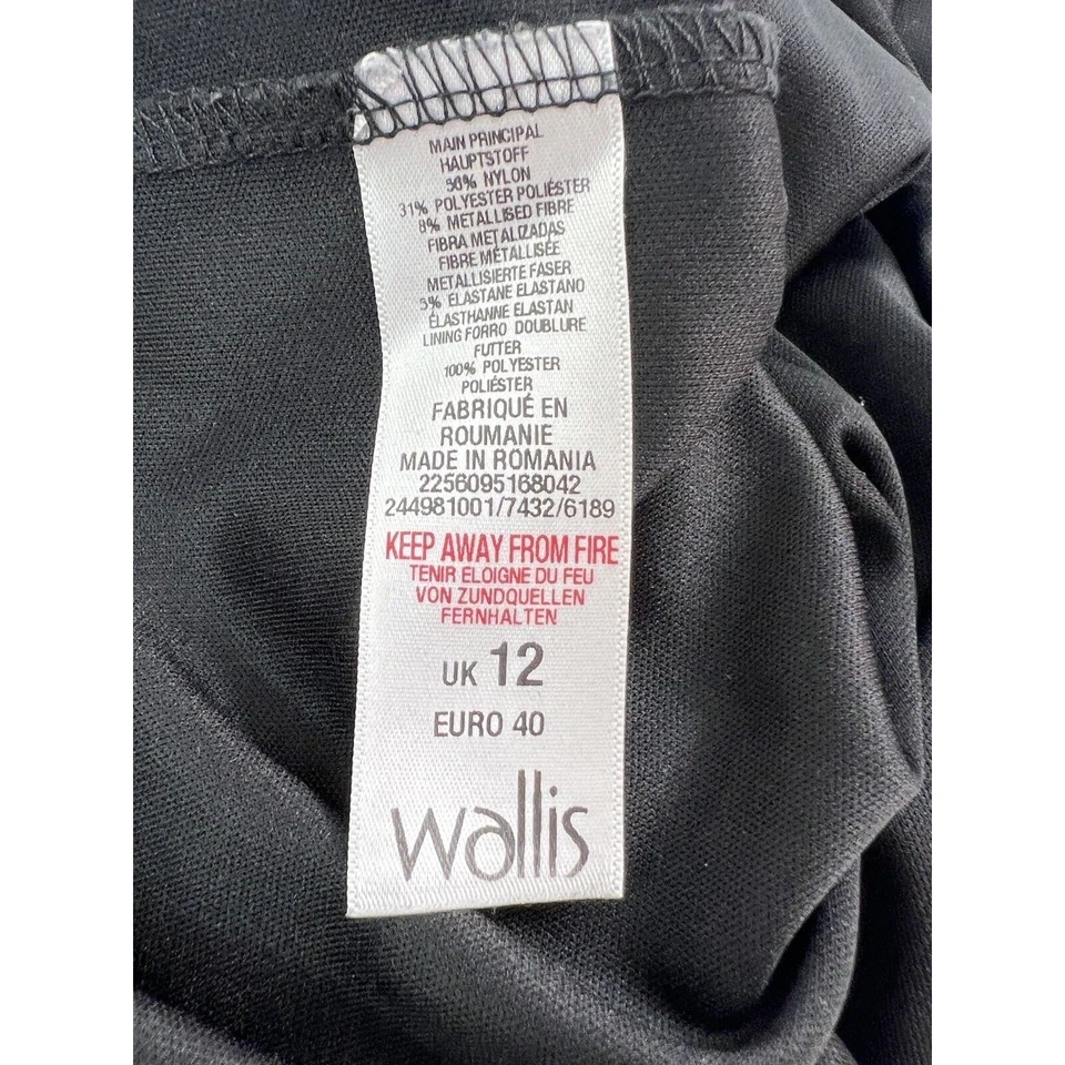 Wallis Pencil Skirt Black 12 Silver Sparkly Stretchy Party Metallic Knee Length - Image 4 of 4