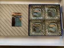 Vintage Niagara Falls Glass Ashtray Set Of 4 In Box W Small Mirror