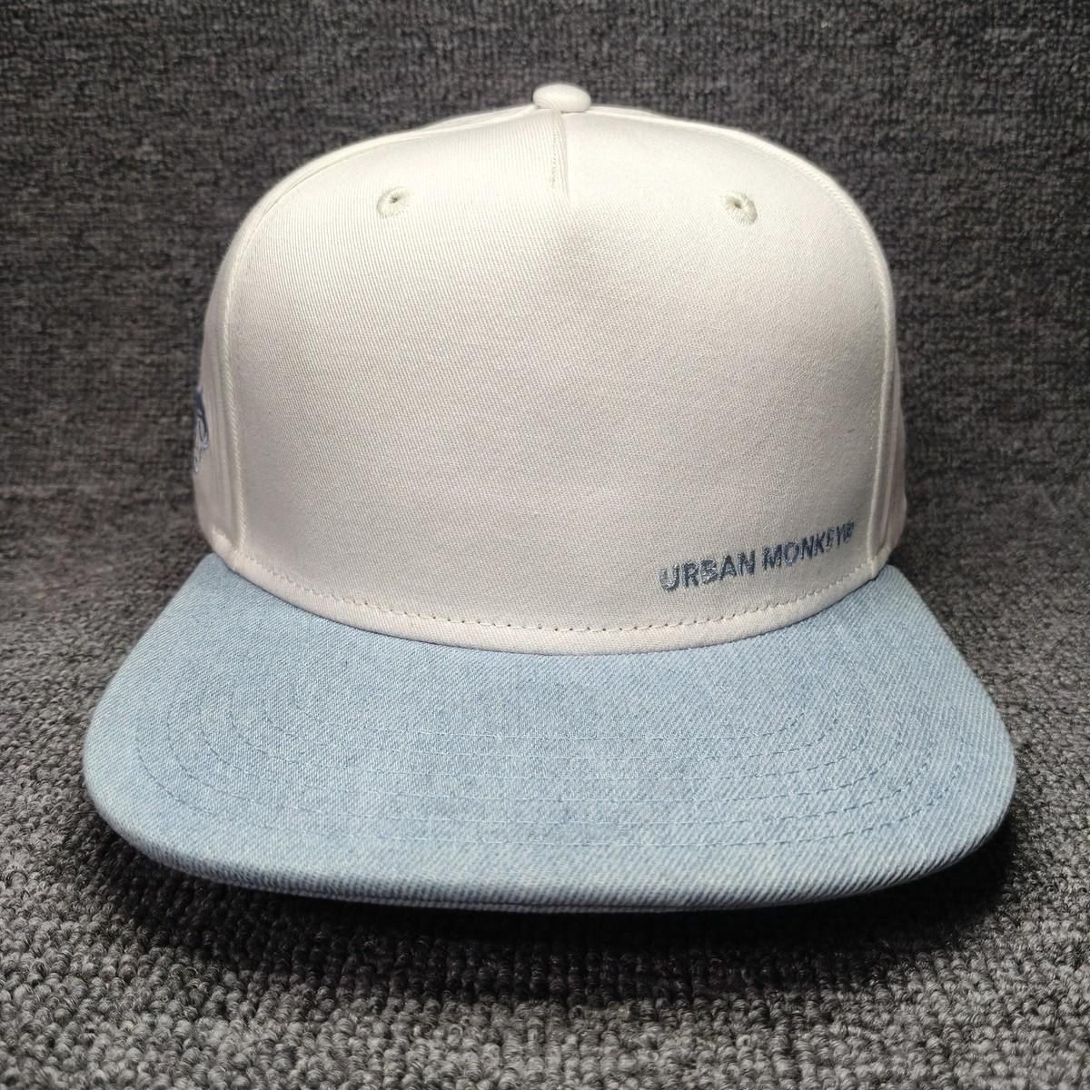 Urban Monkey Snapback Hat White Blue Flat Brim Streetwear Cap Adult