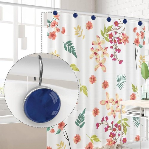 Navy Blue Shower Curtain Hooks,12 Pcs Rust Proof Glass Surface Stainless Stee... - Picture 4 of 6