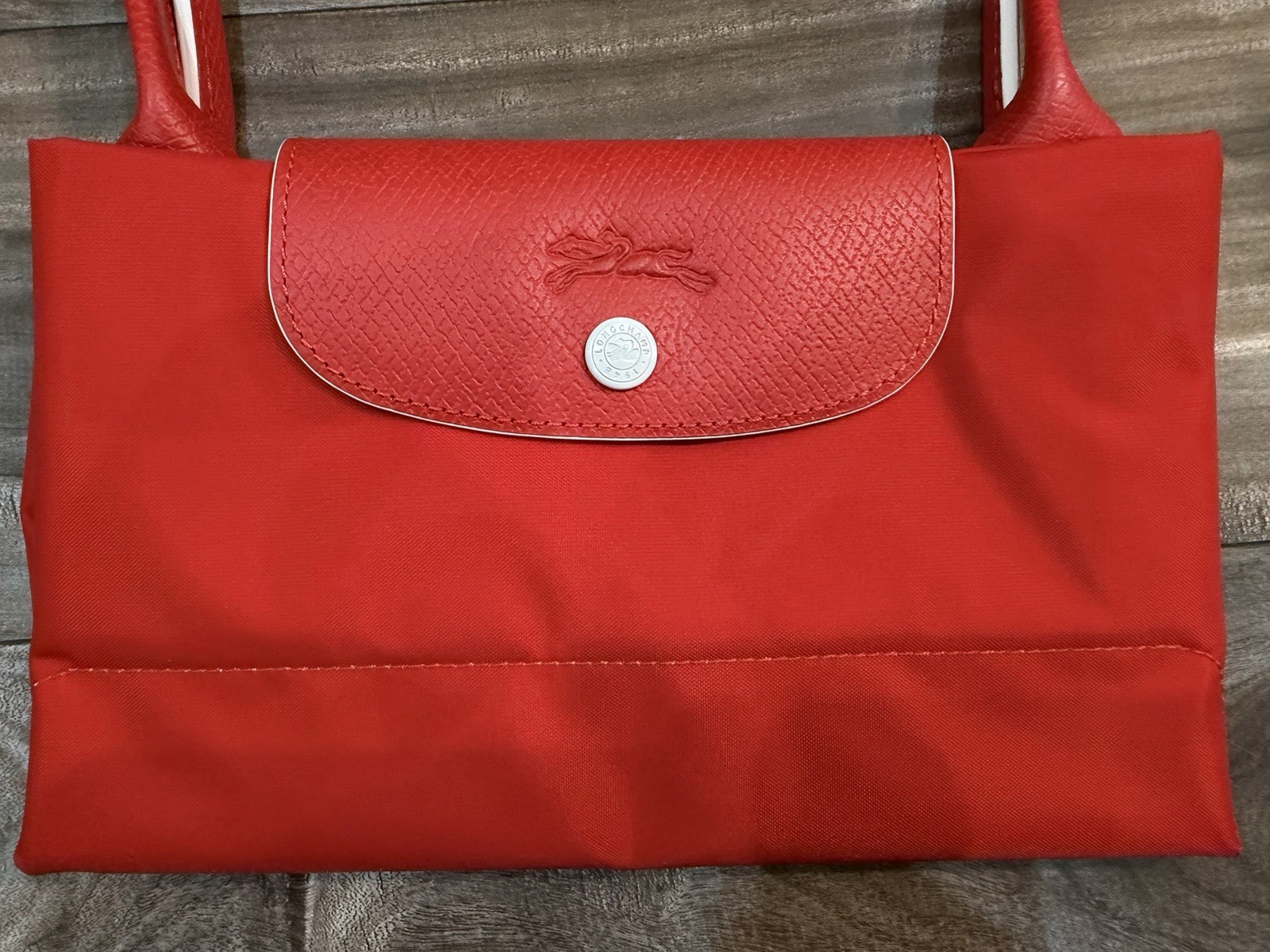 NWT Longchamp Shoulder Bag Red White Hardware Snap Closure Solid Pattern LARGE image 3