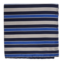 NWOT Italo Ferretti Satin Blue Black Gray Stripes Silk Pocket Square Italy 14"
