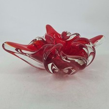 Vintage Murano style red freeform Art Glass Ashtray Candy Dish