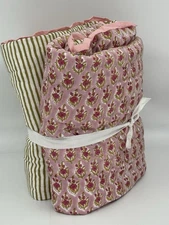 New Mark & Graham BLOCK PRINT QUILTED BABY BLANKET- Pink Floral / Green Stripe
