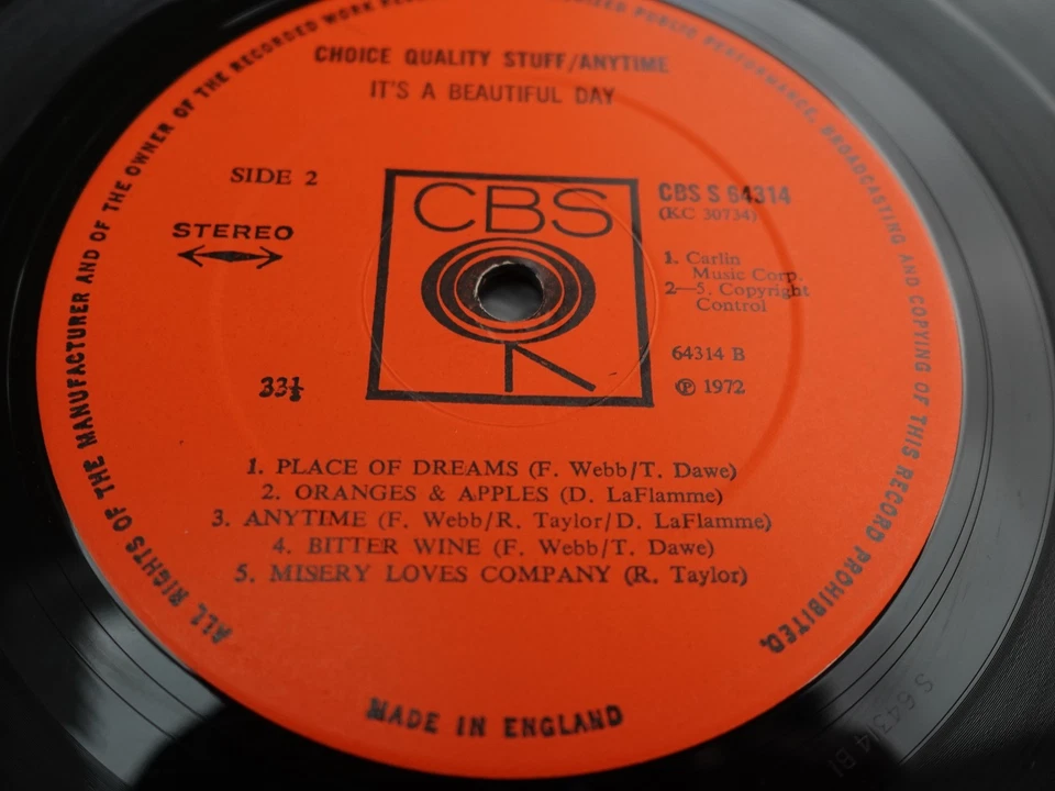 It's a Beautiful Day CHOICE QUALITY STUFF / ANYTIME 1972 UK LP 1st PLAYS MINT - Image 3 of 4