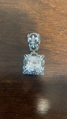 Fleur De Lis Princess Cut CZ Pendant Gothic Biker Style Sterling Silver 925 6.1g