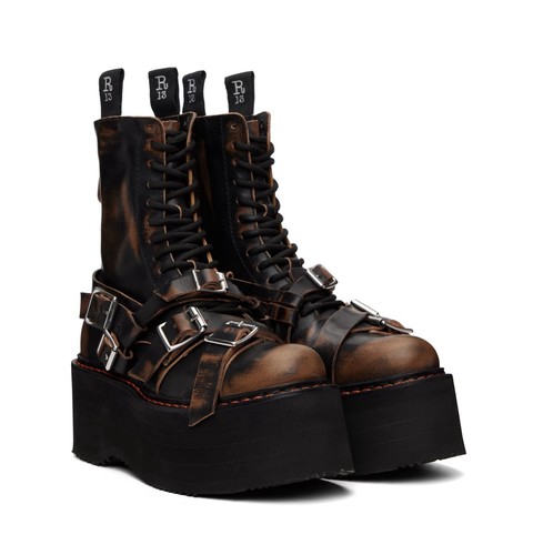 R13 Black Strapped Double Stacked Boots
