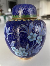 1970s Cloisonne Enamel Chinese Urn / Ginger Jar with Flowers Jingfa?, Vintage