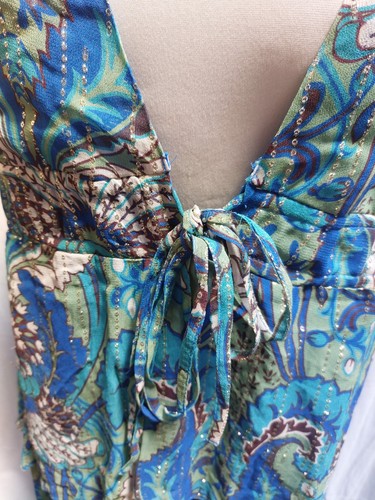 BNWT Oasis Metallic Tonal Paisley Tiered Midaxi Dress, Blue- UK 10 - Picture 4 of 13