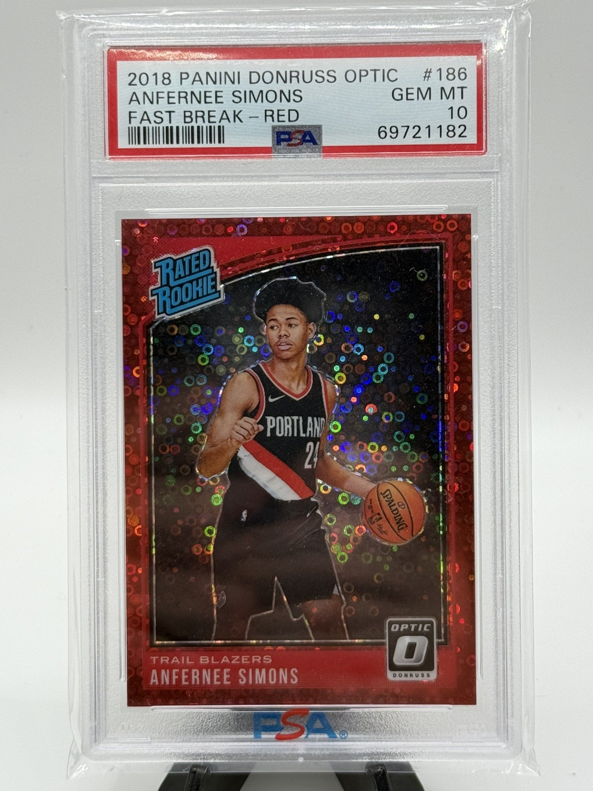 2018-19 Panini Optic Anfernee Simons FastBreak Red #/85 RC #186 PSA 10