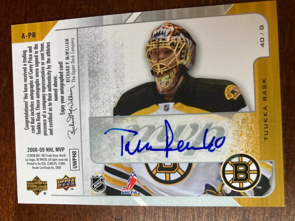 2008-09 Upper Deck MVP 1 on 1 Autograph Carey Price Tuukka Rask Auto - Image 2 of 2