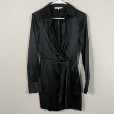 NEW Reformation Alaine Dress Womens Size 0 Long Sleeve 100% Black Silk