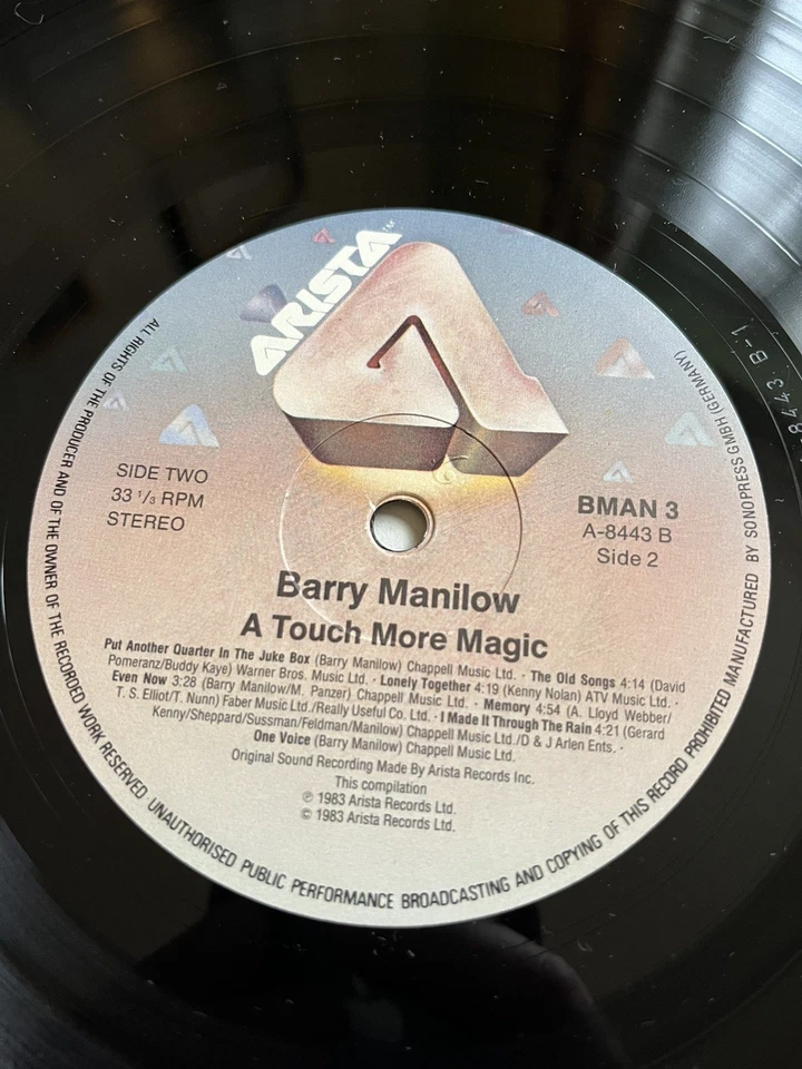 Barry Manilow A Touch More Magic Original 1983 Arista Vinyl LP Bermuda Triangle - Image 4 of 4