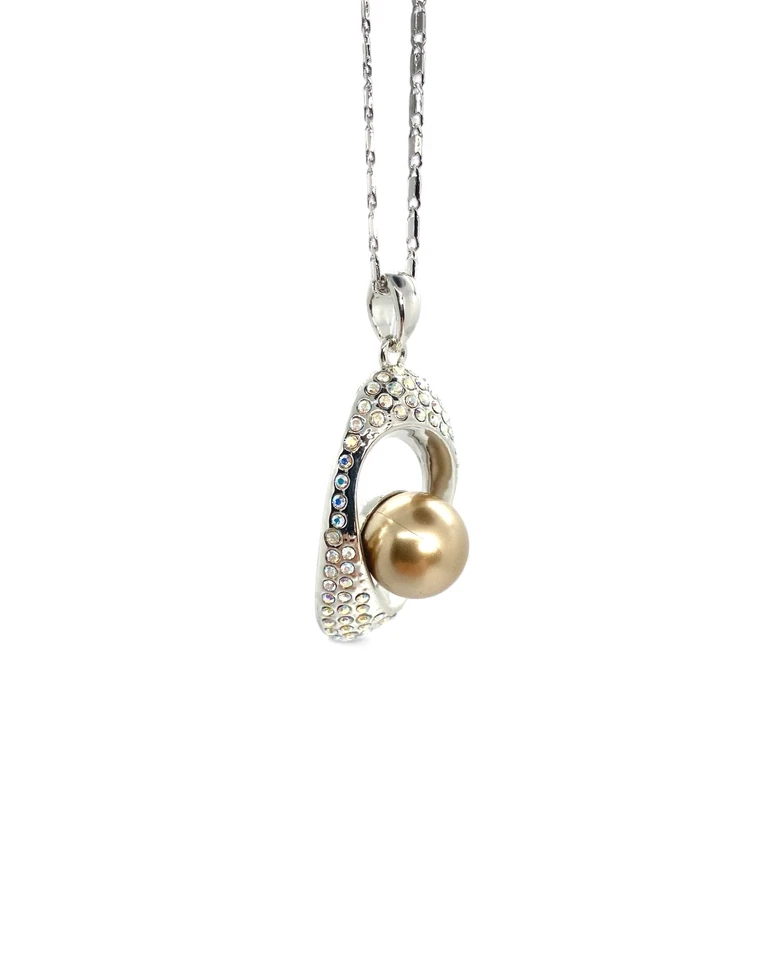 Oval Swirl Champagne Round Swarovski Elements Pearl Necklace 18K Gold Plated - Image 2 of 4