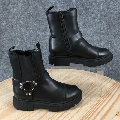 Art Class Crosby Moto Boots Youth Girls 1 Pull On Comfort Cap-Toe Black NEW