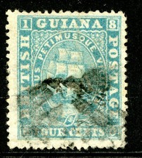British Guiana 1875 British QV 4¢ Blue Perf 15 Medium Paper Sc#60 VFU P190