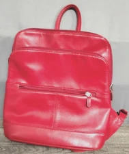 ili New York Leather Red RFID-Blocking Backpack