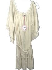 Umgee Mini Dress Gauze Cream Tie Waist Tunic Boho Peasant Sz M