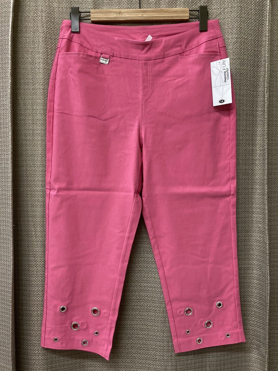 Lulu-B Women's Pink 4 Pocket Pull On Stretch Flat Front Capri Pants Sz 14  New