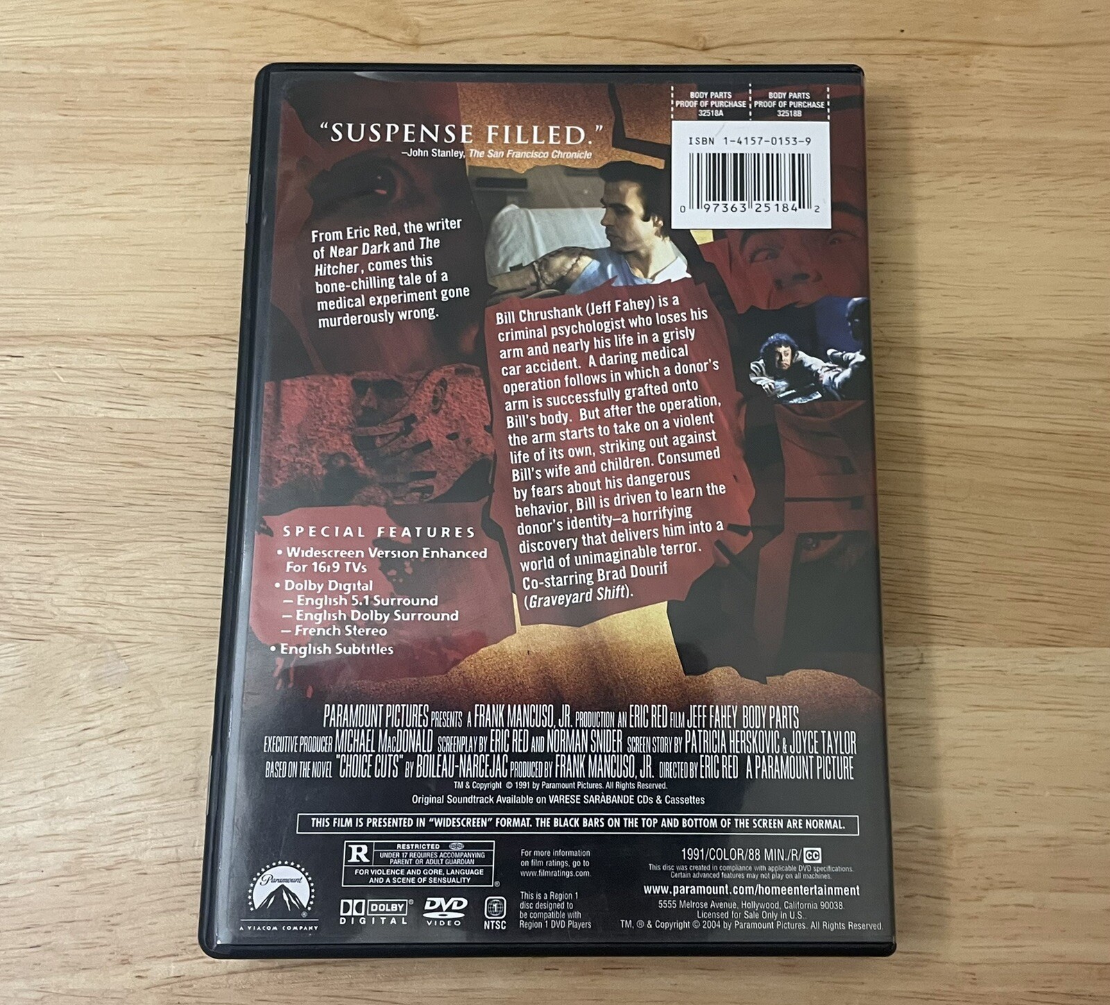Body Parts DVD 1991 Jeff Fahey Eric Red HORROR OOP Brad Douriff