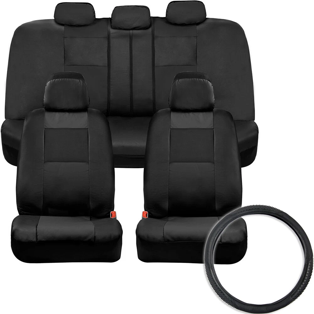 Synth Leather Car Seat Covers Full Set with Steering Wheel Cover
