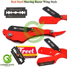 Red Steel Shaving Razor Men Shave Barber Straight Edge Razor Wing Style/Handle