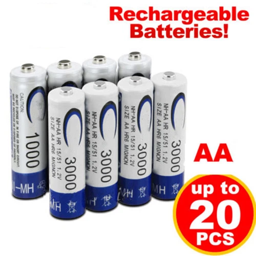 20 AA Rechargeable Battery Nimh 3000mAh 1.2v BTY Blue