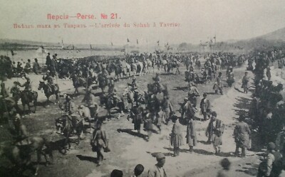 Postcard Early 1900s Rare VHTF Tabriz Arrival of the Shah Horses Arab Middle Eas