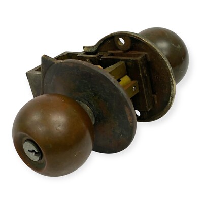 Vintage Classroom Cylinderical Ball Knob Lockset Brown without Key