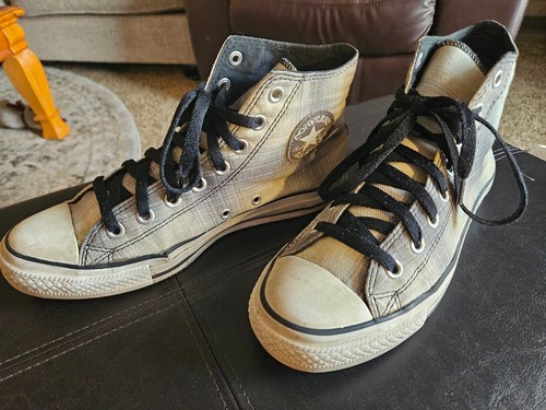 Converse High Top Plaid Gray Chuck Taylor All Star Shoes Sneakers, Mens 7 WMNS 9