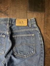 AX Armani Exchange J40 Womens Size 4 Long Leather Patch Jeans Made In The USA