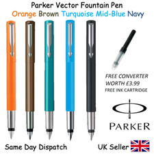 GENIUNE PARKER VECTOR FOUNTAIN PEN NAVY BLUE ORANGE BROWN TURQUOISE FREE GIFTBOX