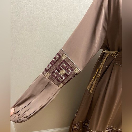 Rozan dress abaya maxi tan embroidered embellished Large NwT - Picture 6 of 10