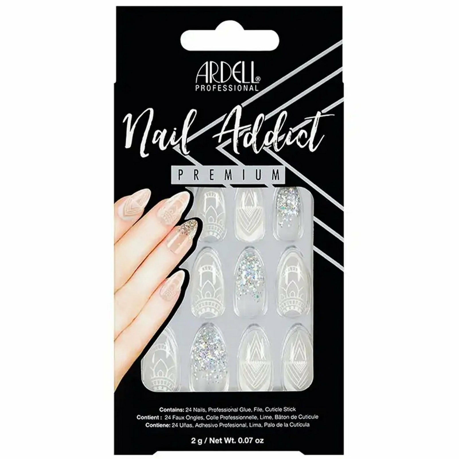 Ardell Nail Addict Premium False Nails - Glass Deco (24 Nails)(75885)