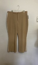 Nine West Beige Suit Pants Kick flare 16 NWT tuxedo Stripe Cropped