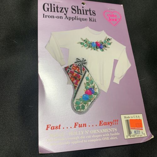 Vintage New Glitzy Shirts Iron On Applique Kit, Holly N' Ornaments Transfers - Picture 1 of 6