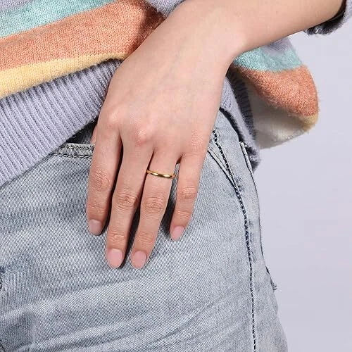 2mm Thin Gold Polished Tungsten Band Ring for Women Simple Wedding Ring Comfort - Image 2 of 4