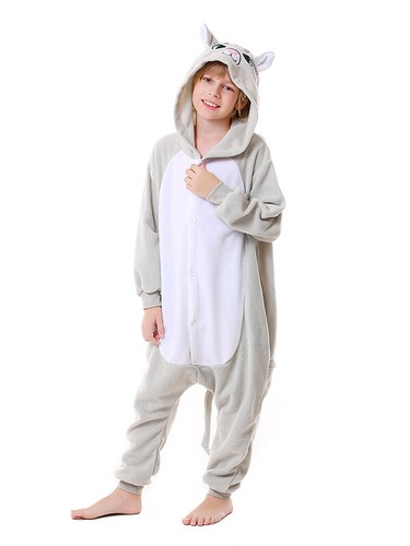 Kids Gray Cat Costumes Unisex Soft Hooded One-piece Pajamas Cosplay Homewear - Picture 14 of 55