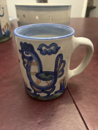 M.A. Hadley Pottery Hand Painted Folk Art Country CHICKEN MUG Signed