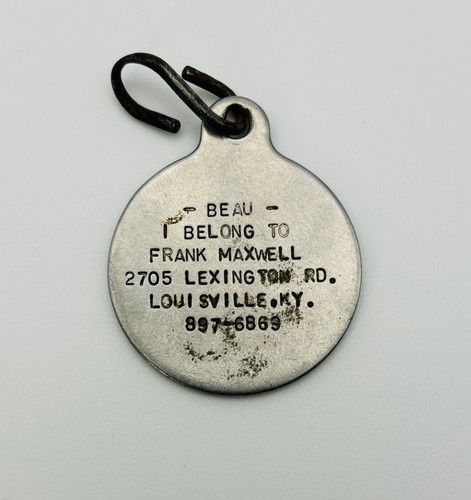 “Beau” Vintage Engraved Lost Dog Tag Metal Louisville Kentucky - Heavy Steel