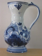 BOMA Handpainted Delft's Blauw 188 5" Pitcher Vase Holland Delft Blue Floral