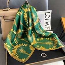 100 Silk Square Scarf Women Green Golden Wheat Kerchief Headscarf Tied 68 68cm