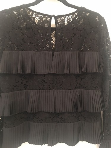 Top de encaje J Crew con pliegues negro talla 6 H2354 nuevo con etiquetas - Imagen 3 de 7