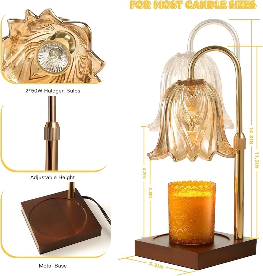 Adjustable Height Candle Warmer Lamp with Timer for Safe Use-image