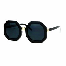 Octagon Shape Sunglasses Womens Unique Oversized Fashion Shades Black, Black