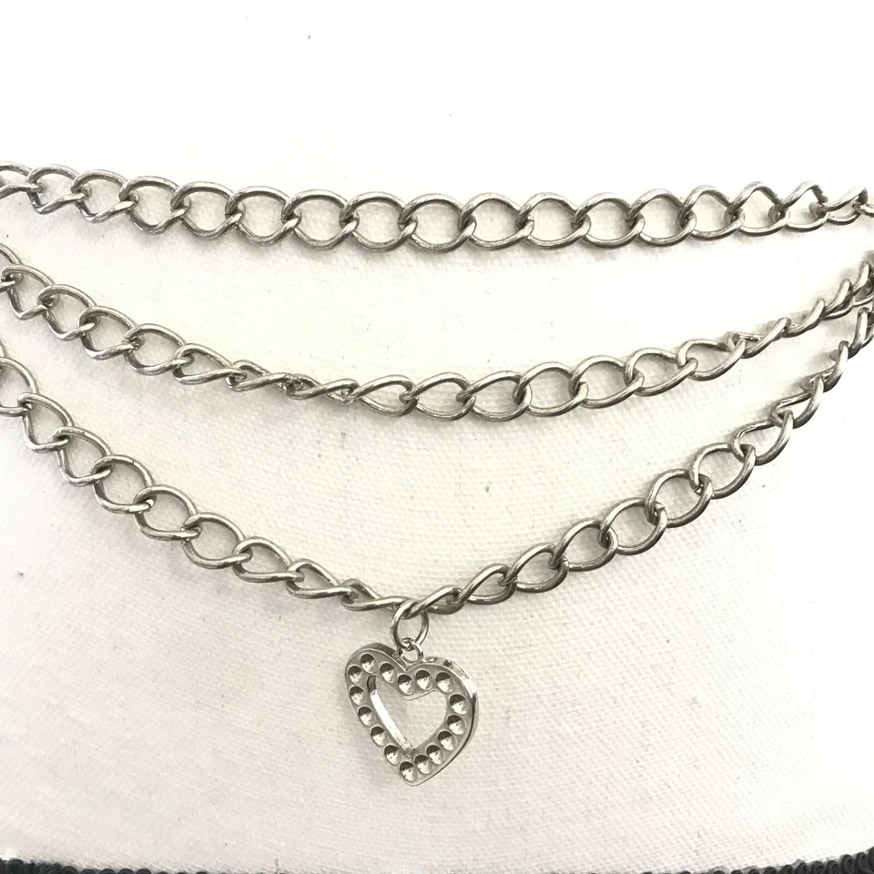 女士链式腰带银色 XS-S Swag 金属心形饰品身体腹部垂褶女士 — 第 4/4 张图片