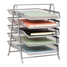 Mind Reader 5-Tier Paper Tray Organizer, Vertical Desktop File Storage, Silver