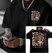Men's Causal T-shirt Tee Yeshua Lion of Judah T-Shirt - Christian Graphic Tee