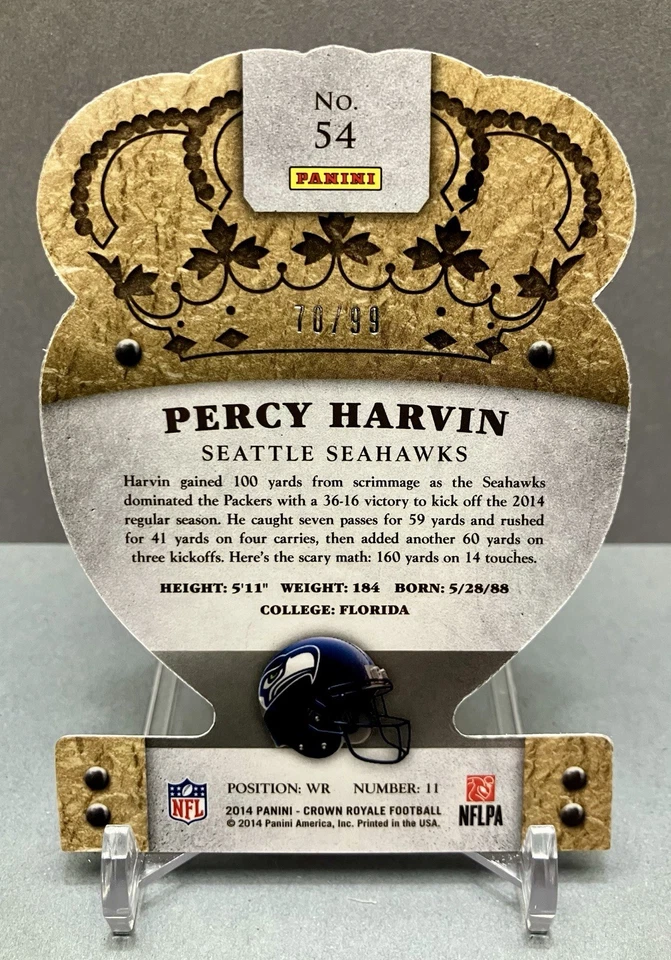 2014 PERCY HARVIN Crown Royale /99 Die Cut Red Card# 54 - Image 2 of 2