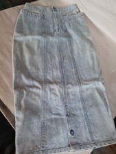 Vintage Light Wash Denim Pencil Skirt 1990s MIDI Button Button
